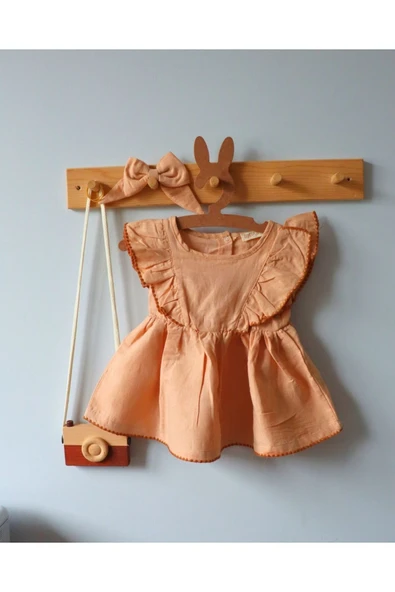 TinyAlp Soft Renk Yumuşacık Keten Kumaş Tasarım Kız Bebek Elbise - 7