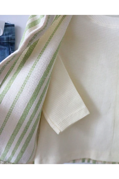 TinyAlp Waffle Kumaş Rahat Ve Esnek Kot Pantolonlu Erkek Bebek 3'lü Takım - 5