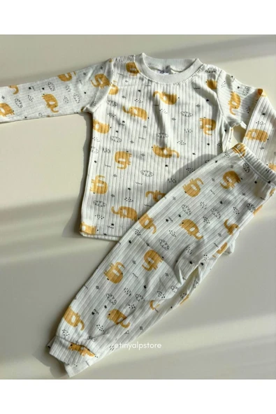 TinyAlp Yumuşacık Baharlık Rahat Kumaş Yazlık Çocuk Unisex Pijama Takımı - 7