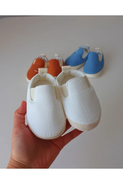 TinyAlp Yazlık Müslin Kumaş Naturel Soft Renkler Tasarım Bebek Ayakkabısı - 3