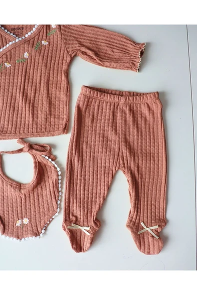 TinyAlp Soft Renkli ve Şık Tasarımlı Naturel Kumaş Kız Bebek 5'li Hastane Çıkış Seti - 4