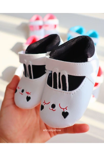 TinyAlp Bayramlık Tavşan Kulaklı Soft Renkli Tasarım Işleme Desenli Yumuşacık Taban Kız Bebek Ayakkabı - 5