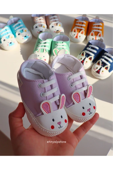 TinyAlp Desenli Hayvan Figürlü Soft Renkli Tabanı Yumuşak Kız Erkek Bebek Ayakkabısı - 7