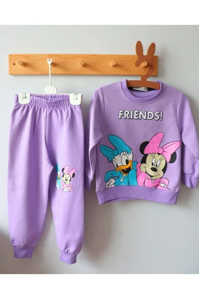 TinyAlp Rahat ve Kaliteli Esneyen Basic Kumaş Friends Kız Çocuk İkili Takım