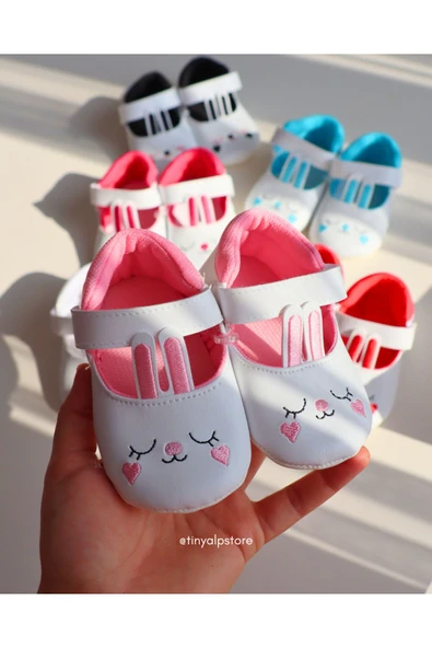 TinyAlp Bayramlık Tavşan Kulaklı Soft Renkli Tasarım Işleme Desenli Yumuşacık Taban Kız Bebek Ayakkabı - 7