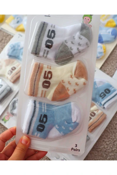 TinyAlp 3'lü Yenidoğan Organik Pamuk Yumuşak Bebek Soft Renkli Çorap - 2