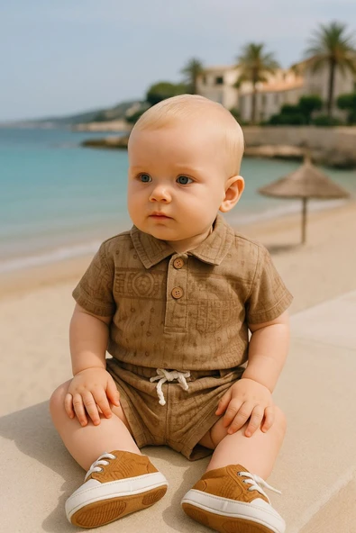 TinyAlp Müslin Kumaş Tasarım Etnik Desen Erkek Bebek Yazlık Takım