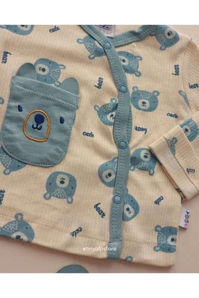 TinyAlp Tasarım Desenli Naturel Pamuk 3'lü Patikli Yenidoğan Erkek Bebek Takım - 6