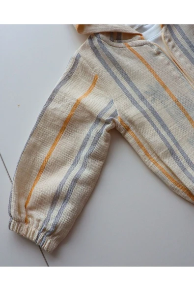 TinyAlp Bayramlık Tasarım Desenli Ham Naturel Yumuşacık Keten Kumaş Erkek Bebek 3'lü Takım - 5