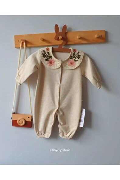 Necix's Yakası İşlemeli Basic Şık ve Rahat Kumaşlı Yenidoğan Kız Bebek Tulum - 6