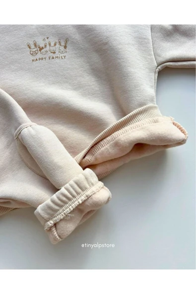 TinyAlp Şardonlu 3 Iplik Kalın Kumaş Kışlık Kargo Cep Detaylı Kapüşonlu Bebek Alt Üst Takımı - 5