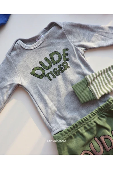 TinyAlp Basic Tasarım Desen Soft Renkli Çizgili Rahat Kumaş Zıbın ve Kapşon 3'lü Erkek Bebek Takım - 7