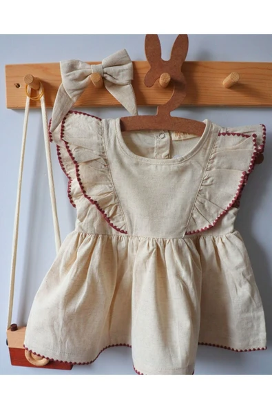 TinyAlp Soft Renk Yumuşacık Keten Kumaş Tasarım Kız Bebek Elbise - 3