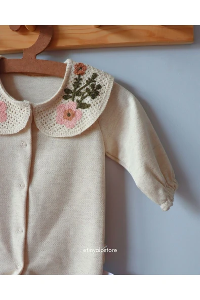 Necix's Yakası İşlemeli Basic Şık ve Rahat Kumaşlı Yenidoğan Kız Bebek Tulum - 7