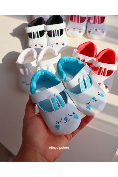 TinyAlp Tavşan Kulaklı Soft Renkli Tasarım Işleme Desenli Yumuşacık Taban Kız Bebek Ayakkabı