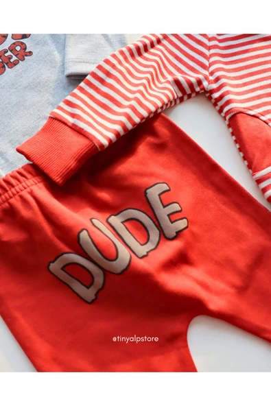 TinyAlp Basic Tasarım Desen Soft Renkli Çizgili Rahat Kumaş Zıbın ve Kapşon 3'lü Erkek Bebek Takım - 5