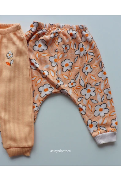 Necix's Pamuklu Rahat Sevimli Çiçek Tasarım Desenli Patikli Alt Üst Kız Bebek 3'lü Zıbın Takımı - 4