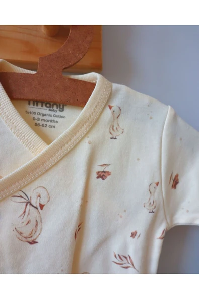 TinyAlp Ördek Desenli Sevimli Tasarım Model Naturel Kumaş Kız Bebek Yenidoğan Takımı - 7
