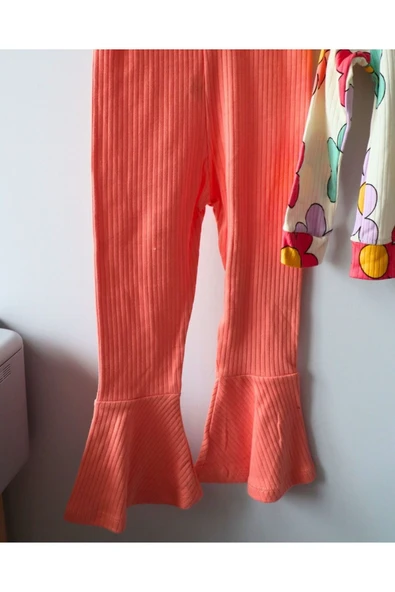 TinyAlp Rahat ve Kaliteli Esnek Kumaş İspanyol Paça Çiçek Desenli Kız Çocuk Takım - 4