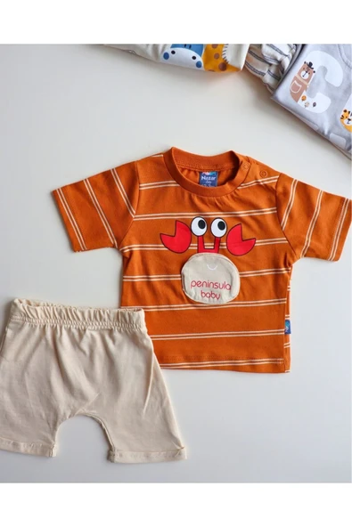 TinyAlp Eğlenceli Tasarım Desenli Yazlık Rahat Şortlu Erkek Bebek Takım - 3