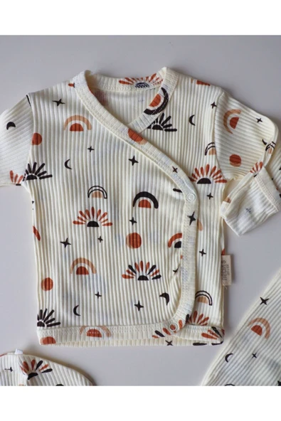 TinyAlp Soft Renkli ve Tasarım Desenli Yumuşacık Kız / Erkek Bebek Yenidoğan Takım - Çorap Hediyeli - 8