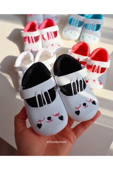 TinyAlp Bayramlık Tavşan Kulaklı Soft Renkli Tasarım Işleme Desenli Yumuşacık Taban Kız Bebek Ayakkabı - 4