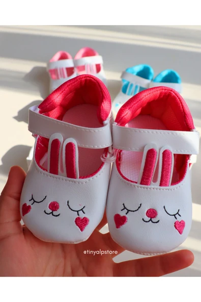TinyAlp Bayramlık Tavşan Kulaklı Soft Renkli Tasarım Işleme Desenli Yumuşacık Taban Kız Bebek Ayakkabı - 3