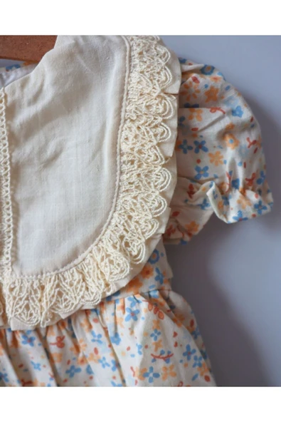 TinyAlp Çıtır Çiçek Desenli Vintage Astarlı ve Tütülü Kız Bebek Elbisesi - 5