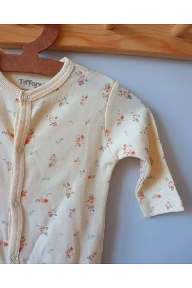 TinyAlp Çtırı Çiçek Desenli Natrel Kumaş Kız Bebek Tulumu - 3