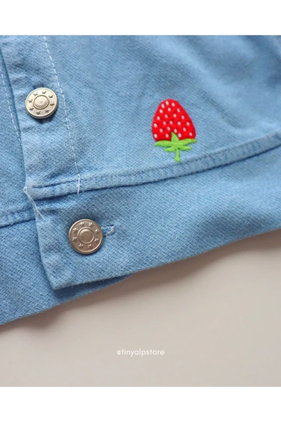 TinyAlp Kabartmalı Tasarım Çilek Desenli Yumuşacık Kot Kumaş Kız Bebek Mevsimlik Ceket - 4