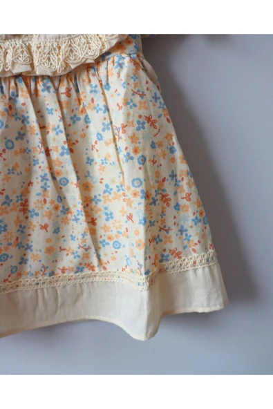 TinyAlp Çıtır Çiçek Desenli Vintage Astarlı ve Tütülü Kız Bebek Elbisesi - 6