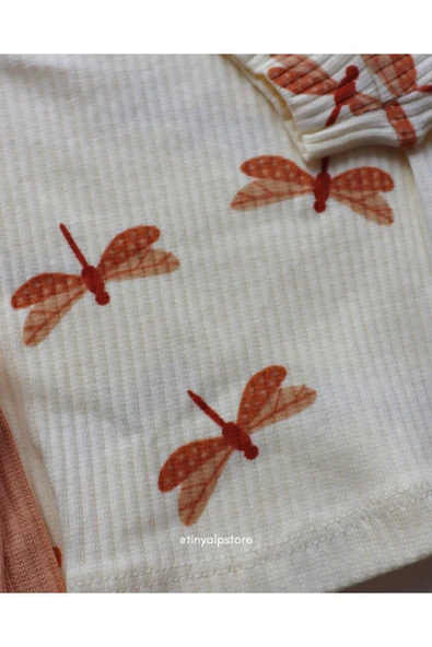 Necix's Pamuklu Rahat Kumaş Tasarım Yusufçuk Desenli Kız Bebek 2'li Alt Üst Takım - 2