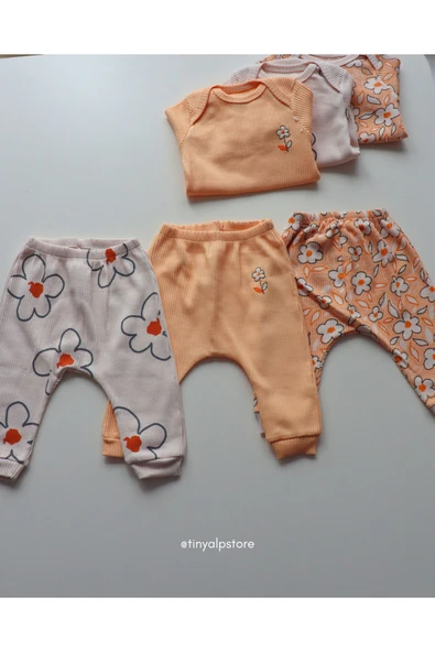 Necix's Pamuklu Rahat Sevimli Çiçek Tasarım Desenli Patikli Alt Üst Kız Bebek 3'lü Zıbın Takımı