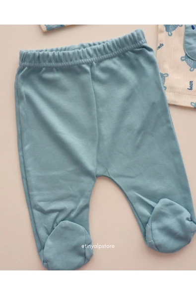 TinyAlp Tasarım Desenli Naturel Pamuk 3'lü Patikli Yenidoğan Erkek Bebek Takım - 4