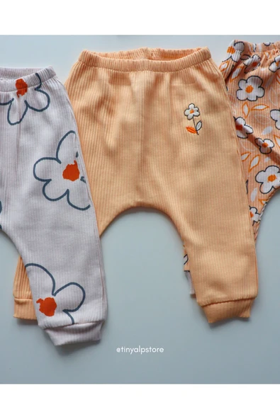 Necix's Pamuklu Rahat Sevimli Çiçek Tasarım Desenli Patikli Alt Üst Kız Bebek 3'lü Zıbın Takımı - 3