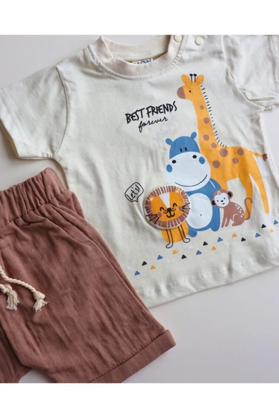 TinyAlp Eğlenceli Tasarım Desenli Yazlık Rahat Şortlu Erkek Bebek Takım - 6