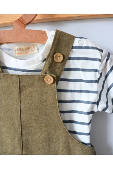 TinyAlp Tasarım Desenli Naturel Keten Kumaş Doğal Ve Soft Renkli Erkek Bebek Tulum Takım - 4