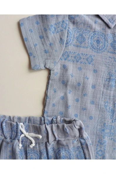 TinyAlp Müslin Kumaş Tasarım Etnik Desen Erkek Bebek Yazlık Takım - 8