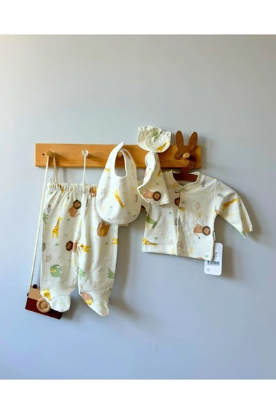 TinyAlp Safari Desenli Erkek Bebek Hastane Çıkışı Takım 5'li
