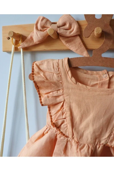 TinyAlp Soft Renk Yumuşacık Keten Kumaş Tasarım Kız Bebek Elbise - 9