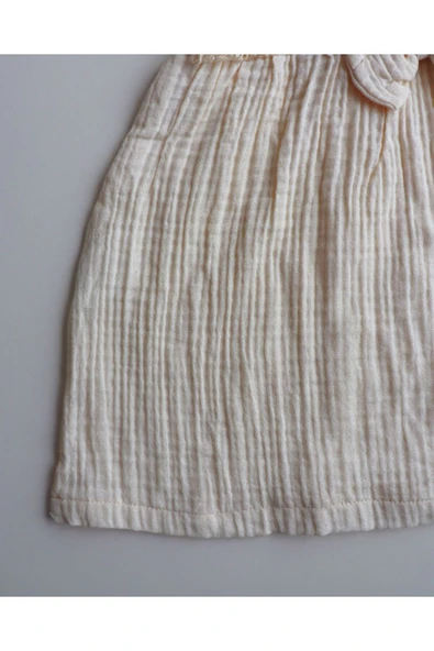 TinyAlp Dantel Güpürlü Naturel Müslin Kumaş Kız Çocuk Elbise - 7