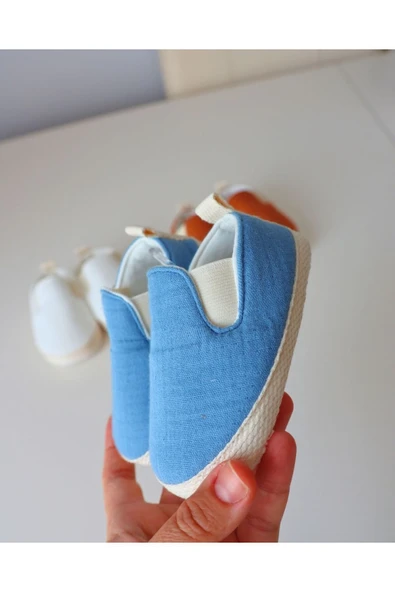 TinyAlp Yazlık Müslin Kumaş Naturel Soft Renkler Tasarım Bebek Ayakkabısı - 9