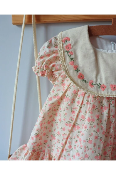 TinyAlp Çıtır Çiçek Desenli Vintage Astarlı ve Tütülü Kız Bebek Elbisesi - 8