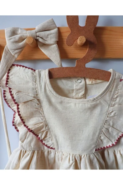 TinyAlp Soft Renk Yumuşacık Keten Kumaş Tasarım Kız Bebek Elbise - 2