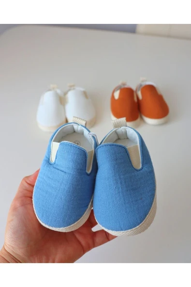 TinyAlp Yazlık Müslin Kumaş Naturel Soft Renkler Tasarım Bebek Ayakkabısı - 8