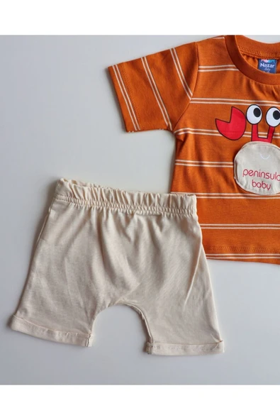 TinyAlp Eğlenceli Tasarım Desenli Yazlık Rahat Şortlu Erkek Bebek Takım - 4
