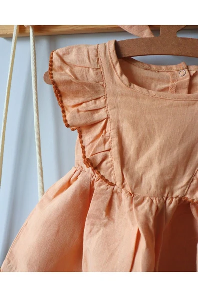 TinyAlp Soft Renk Yumuşacık Keten Kumaş Tasarım Kız Bebek Elbise - 8