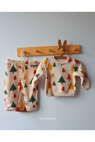 TinyAlp Ağaç Desenli Şardonlu 3 Iplik Kalın Kışlık Kız/erkek Bebek Takım - 4