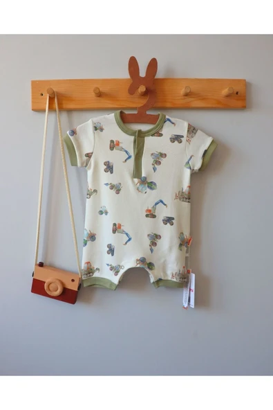 TinyAlp İş Makineleri Tasarım Desenli Erkek Bebek Yazlık Tulum