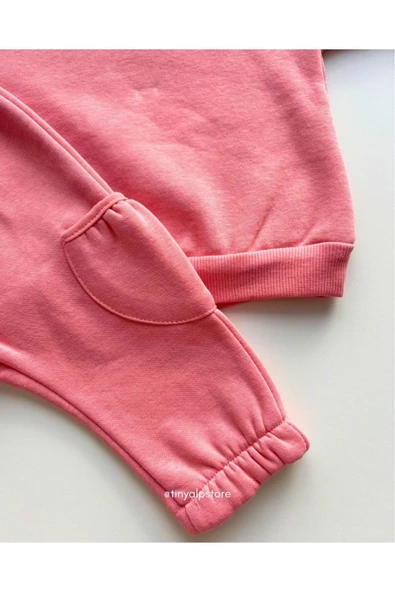TinyAlp Şardonlu 3 Iplik Kalın Kumaş Kışlık Kargo Cep Detaylı Kapüşonlu Bebek Alt Üst Takımı - 9